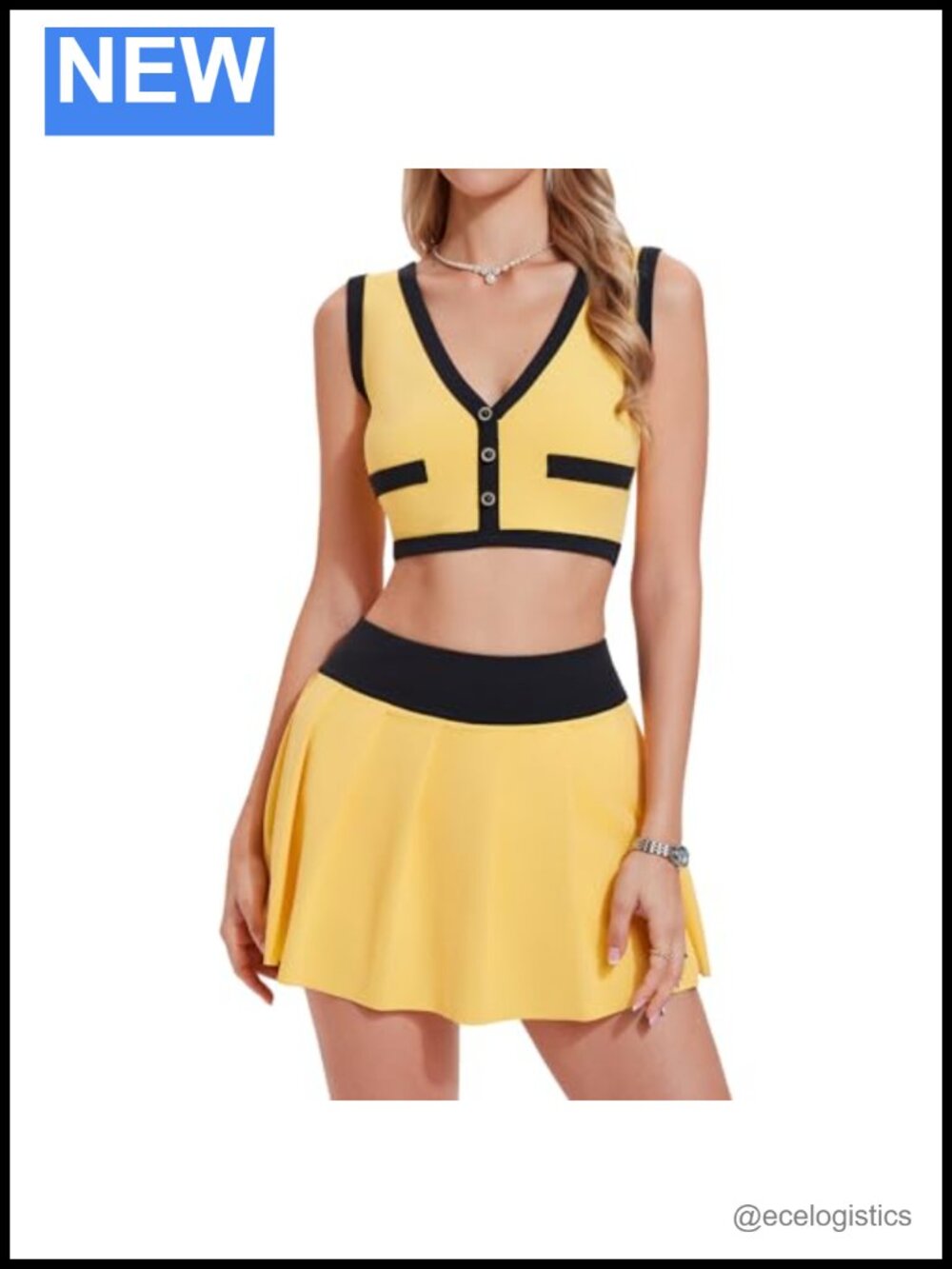Women's 2 Piece Athletic Skirt Set Tennis Golf Tank Top Pleated Skort with